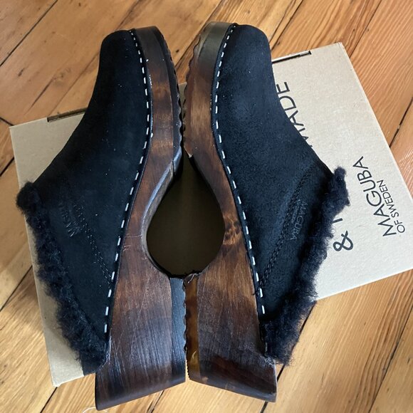Maguba Troentorp Shearling Clogs Black Suede Oslo Winter Mules - Picture 3 of 9
